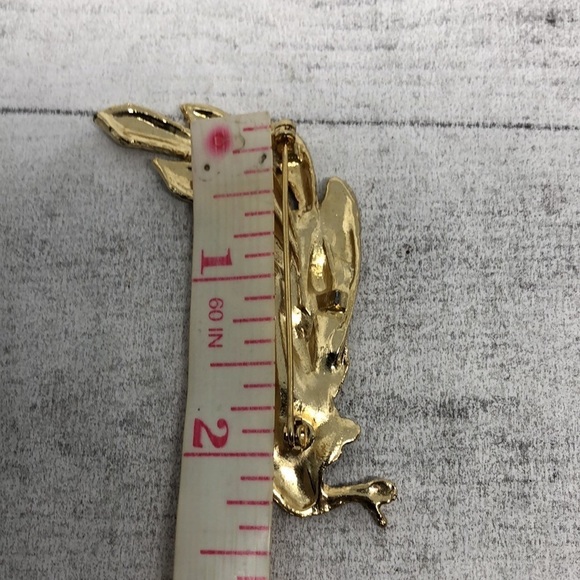 VINTAGE Statement Peacock Bird Brooch Pin Bejeweled Pop Of color Gold Red. - Picture 6 of 6